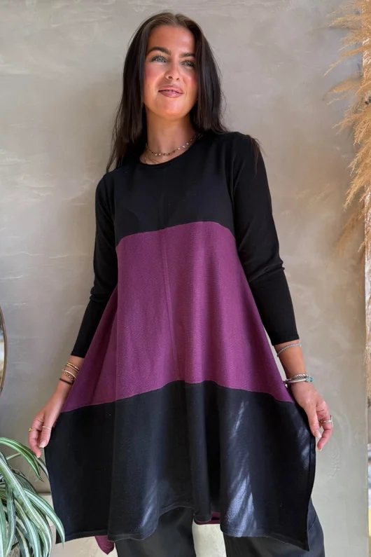 Agata Longline Split Side Knit Blackcurrant